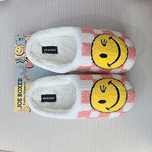 Joe Boxer Slippers Women's Size 7/8 - Pink and White Checkered with Smiley NWT